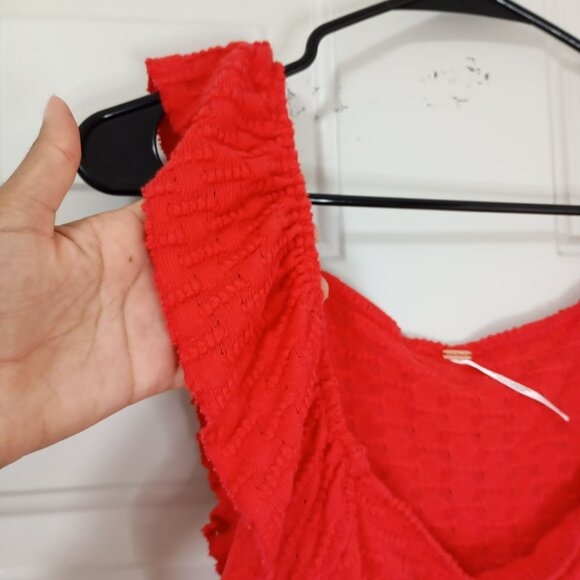 Free People Top Red Ruffled Textured M Womens - Picture 5 of 9